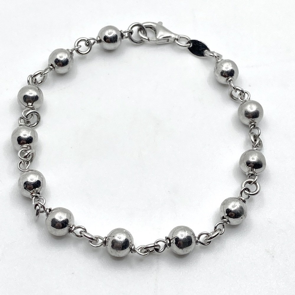 𝅺dyadema Sterling Silver Chrome Ball Bead Link Bracelet 925 Italy 7.5” Long